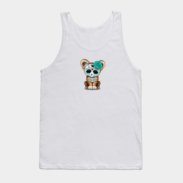 Blue Day of the Dead Sugar Skull Tiger Cub Tank Top by jeffbartels